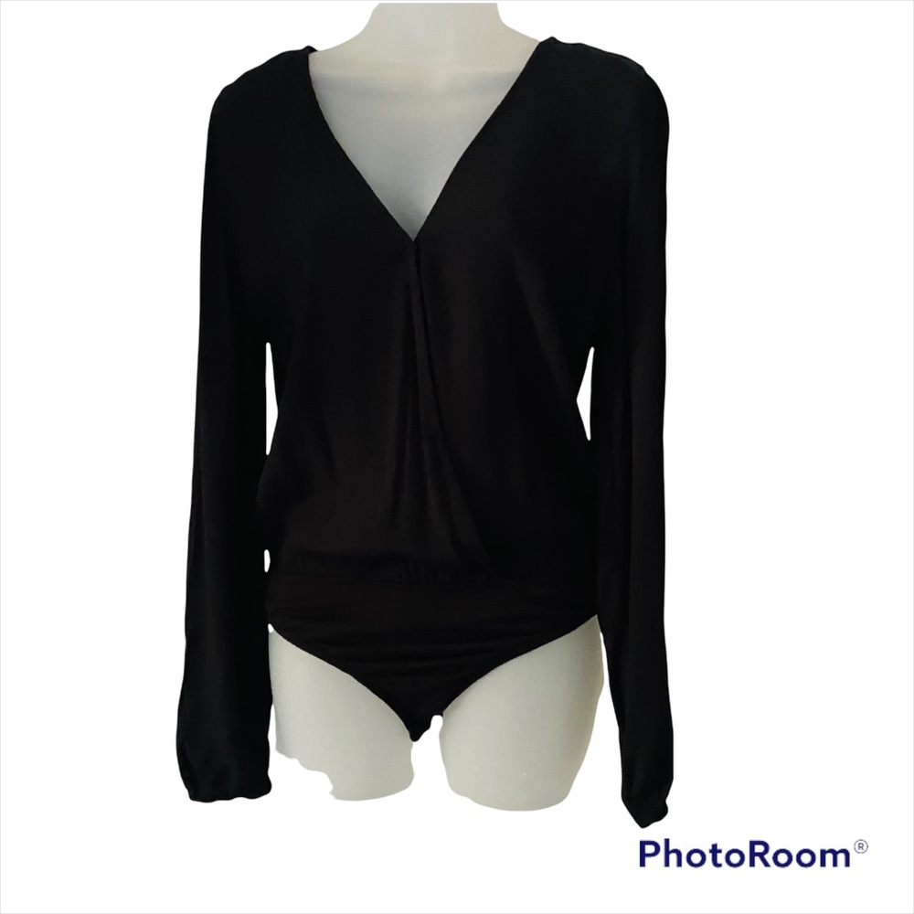 Lovers + Friends Vision Long Sleeve Bodysuit Blouse Top Black Small